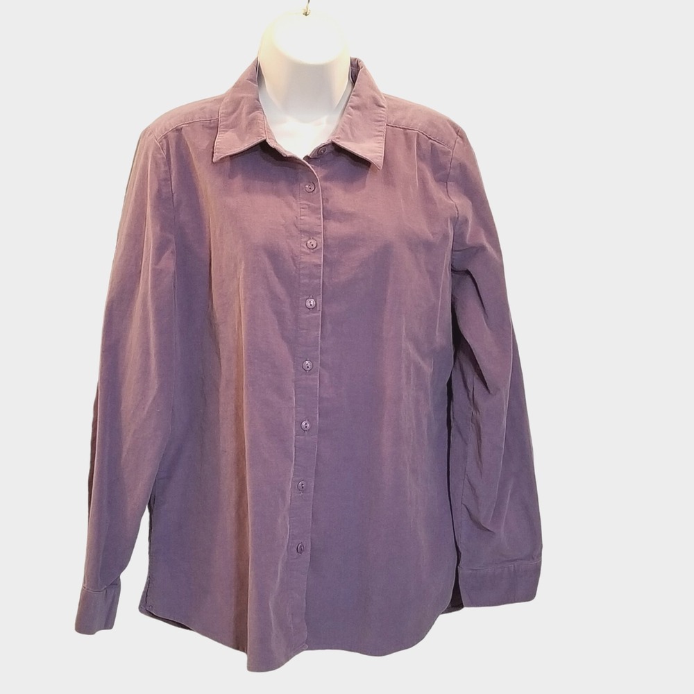 Denim & Co Shirt Top Womens M Pinwale Corduroy Lavender Button Down Shacket